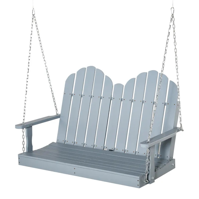 Outsunny 2-Seater Outdoor Patio Swing Bench with Wooden Build, Water-Fighting Protection & Classic Style, Grey
