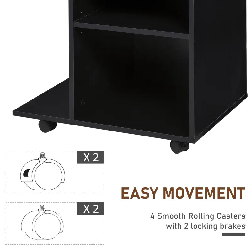 Vinsetto Mobile Printer Stand, Rolling File Cabinet Cart with Wheels, Adjustable Shelf, Drawer and CPU Stand, Black