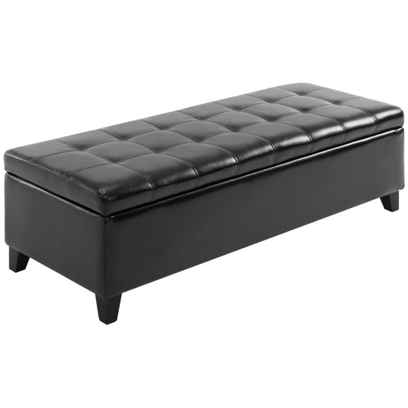 HOMCOM Large 51" Tufted Faux Leather Ottoman Storage Bench for Living Room, Entryway, or Bedroom - Black