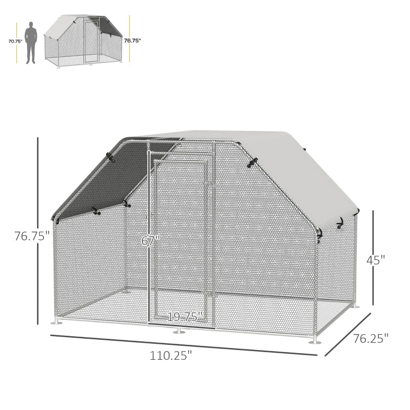 PawHut 6' Metal Chicken Coop Run with Roof, Walk-In Chicken Coop Fence, Chicken House Chicken Cage Outdoor Chicken Pen Hen House
