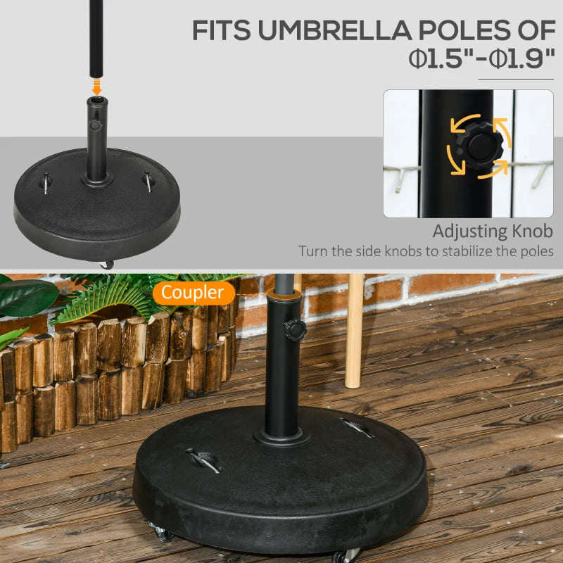 Outsunny Patio Umbrella Base with Wheels, 53lbs Water or 66lbs Sand Filled, Heavy Duty Outdoor Umbrella Stand Holder, Gray