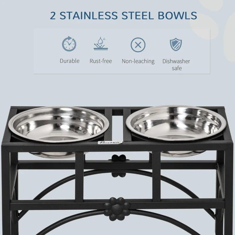 PawHut Double Stainless Steel Heavy Duty Dog Food Bowl Elevated