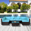 Outsunny 7-Piece Outdoor Wicker Patio Sofa Set, Modern Rattan Conversation Furniture Set with Cushions, Pillows and Tea Table - Blue