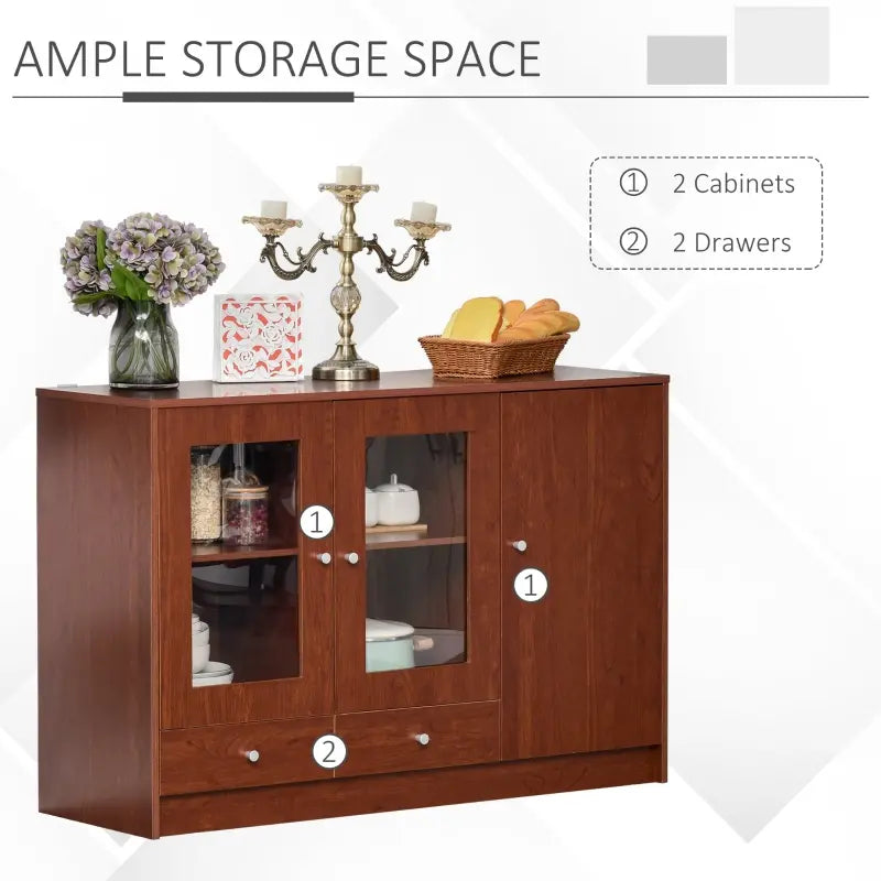 HOMCOM Kitchen Buffet Table Cabinet Storage Sideboard Server Console with Framed Acrylic Doors and Tabletop, Brown