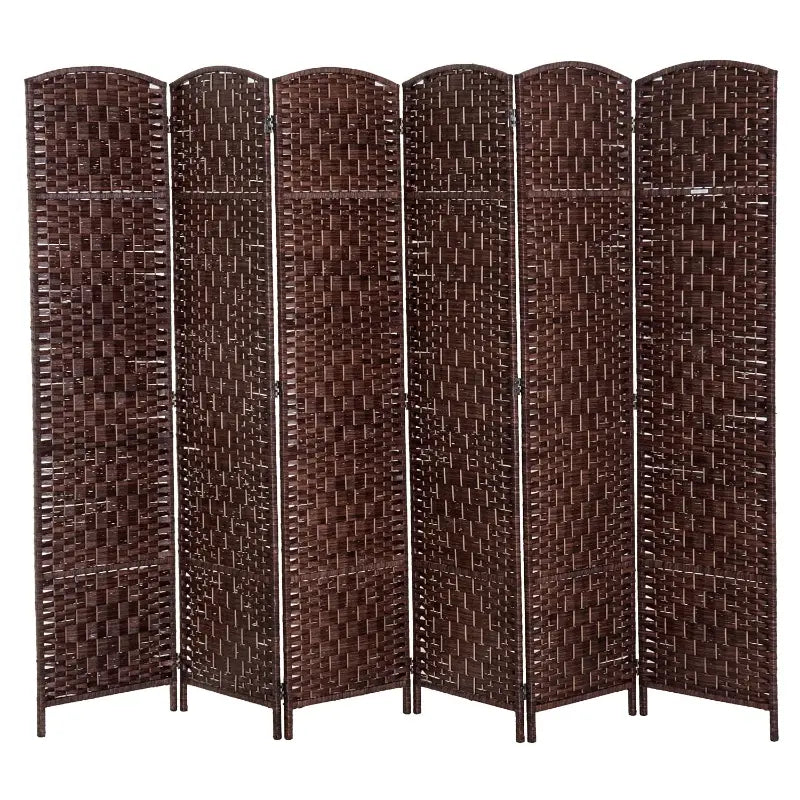 HOMCOM 6' Tall Wicker Weave 6 Panel Room Divider Wall Divider, Natural Wood