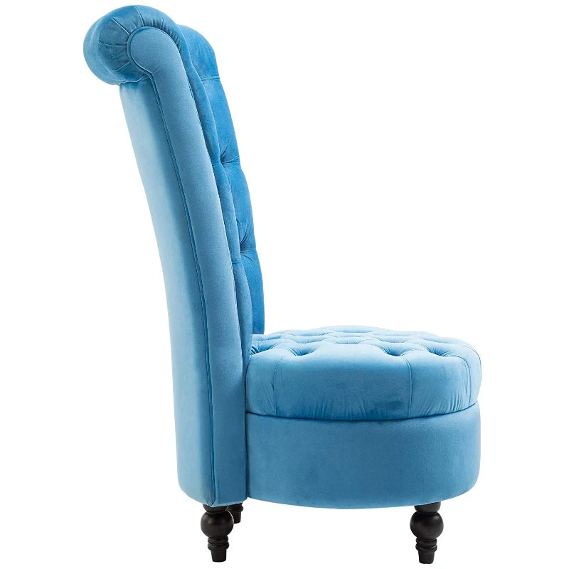 HOMCOM Retro High Back Armless Royal Accent Chair Fabric Upholstered Tufted Seat for Living Room, Dining Room and Bedroom, Blue