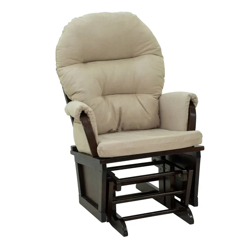 HOMCOM Nursery Glider Rocking Chair with Ottoman, Thick Padded Cushion Seating and Wood Base, Cream White