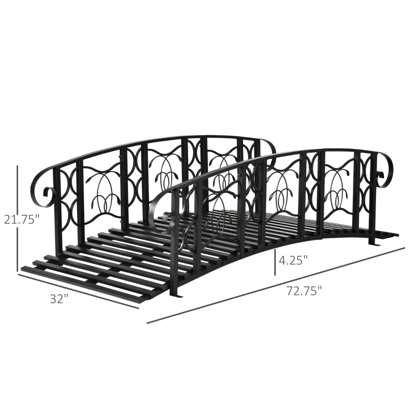 Outsunny 6' Metal Arch Backyard Garden Bridge with 660 lbs. Weight Capacity, Safety Siderails, Vine Motifs, & Easy Assembly for Backyard Creek, Stream, Pond, Black