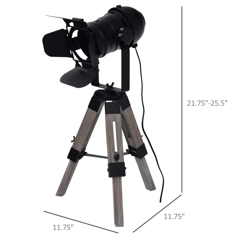 HOMCOM Retro Adjustable Table Lamp Portable Tripod Spotlight  Decorative Lighting  Black