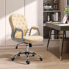 Vinsetto Vanity PU Leather Mid Back Office Chair Swivel Tufted Backrest Task Chair with Padded Armrests, Adjustable Height, Rolling Wheels, Beige