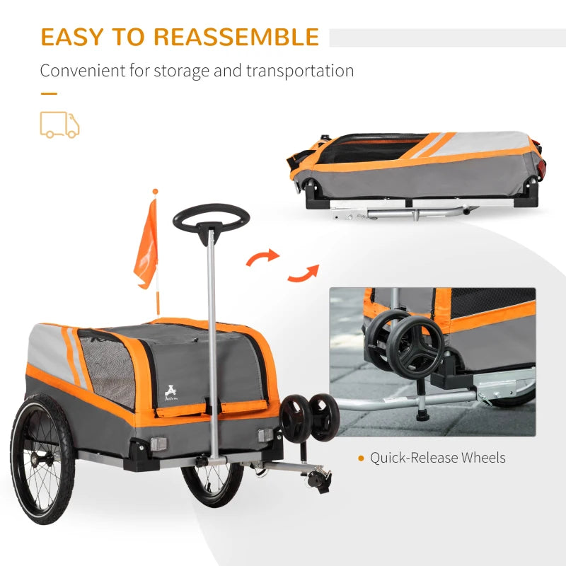 ShopEZ USA Dog Bike Trailer 2-in-1 Travel Dog Stroller, Small Pet Bicycle Cart Carrier with Universal Coupler, Safety Leash, and Easy Fold Design, Orange