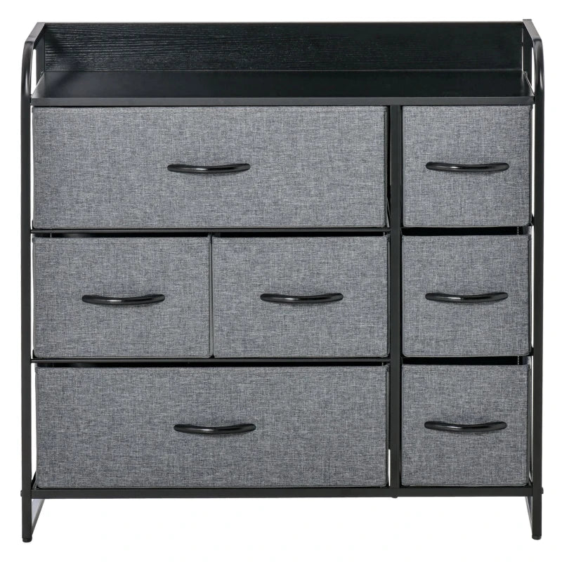 HOMCOM 7-Drawer Dresser, Fabric Chest of Drawers, 3-Tier Storage Organizer for Bedroom Entryway, Tower Unit with Steel Frame Wooden Top, Grey