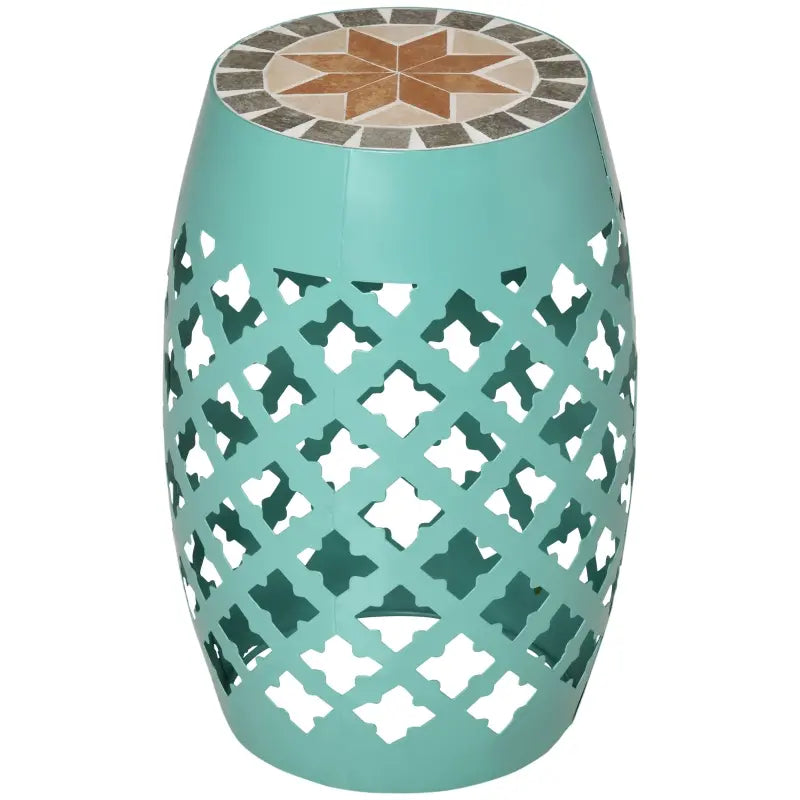 Outsunny 13" x 18" Ceramic Garden Stool with Woven Lattice Design & Glazed Strong Materials, Antique Blue