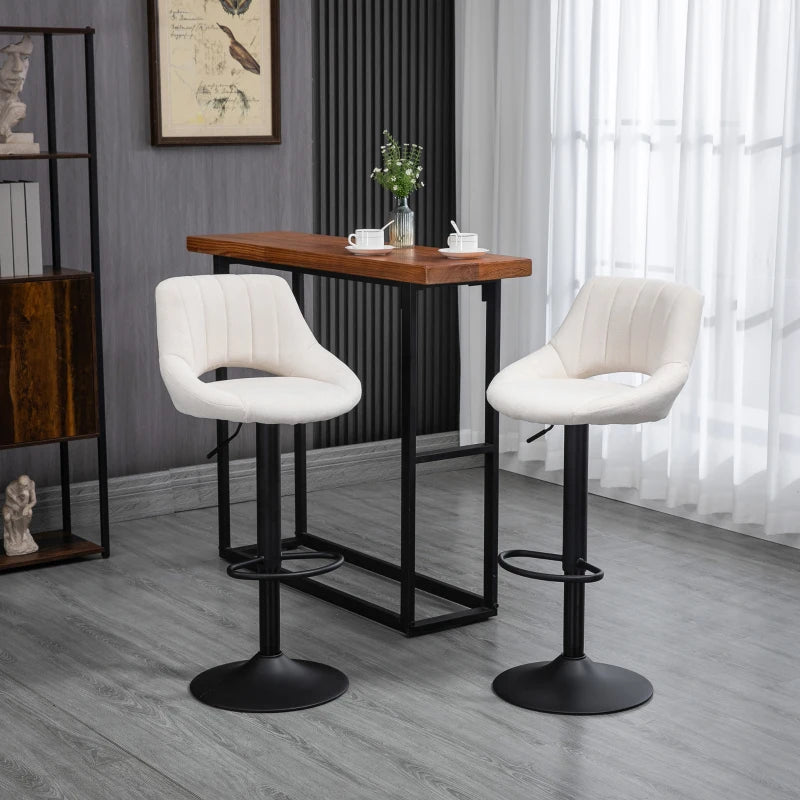 HOMCOM Modern Bar Stools, Swivel Bar Height Barstools Chairs with Adjustable Height, Round Heavy Metal Base, and Footrest, Set of 4, Cream White