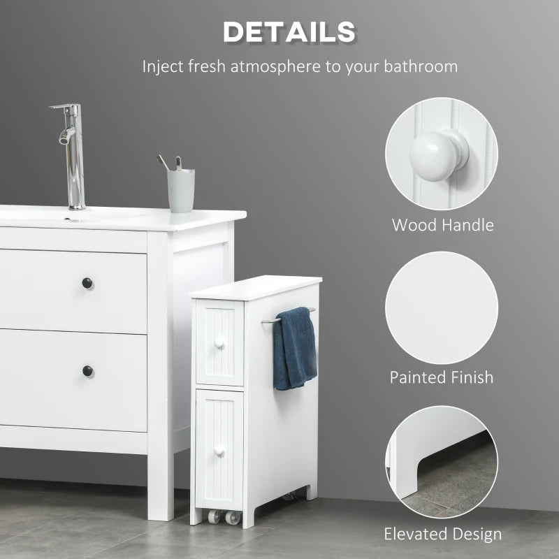 Small Bathroom Storage Cabinet Freestanding Side Cabinet Crevice Shelf  Towel Organizer Holder with Clear Drawers and Casters for Toilet Paper