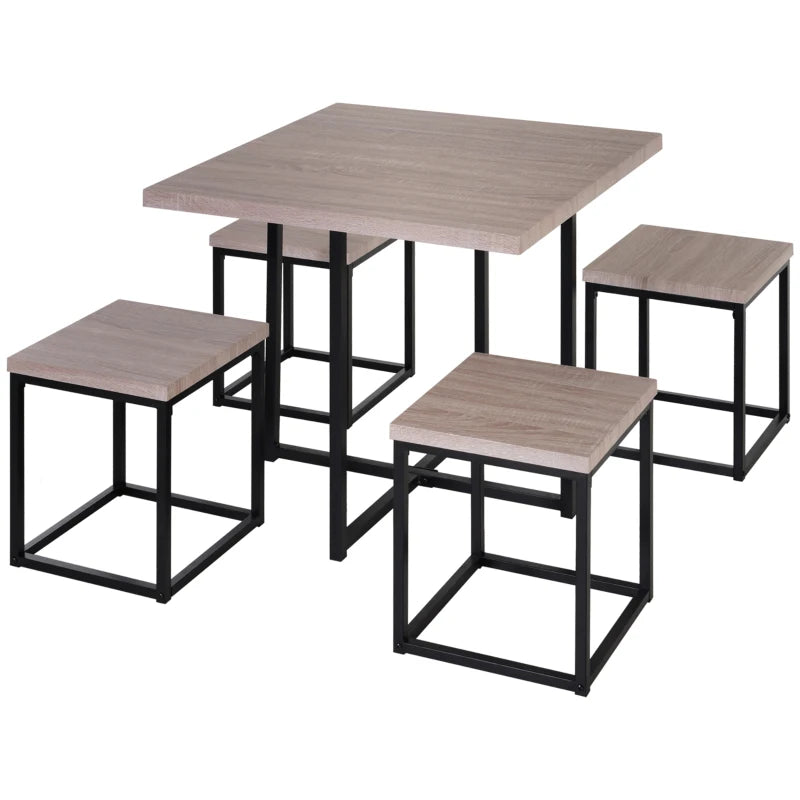 HOMCOM 5 Piece Dining Table Set for 4, Kitchen Table and Chairs for Breakfast Nook, Small Space, Apartment, Space Saving, Walnut Wood Color