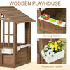 Outsunny Kids Outdoor Wooden Playhouse, Garden Games Cottage, w/ Door Bench Blackboard