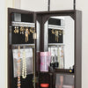 HOMCOM Jewelry Armoire with Mirror and 18 LED Lights, Wall-Mounted/Over-The-Door Cabinet with 3 Mountable Heights - Dark Walnut