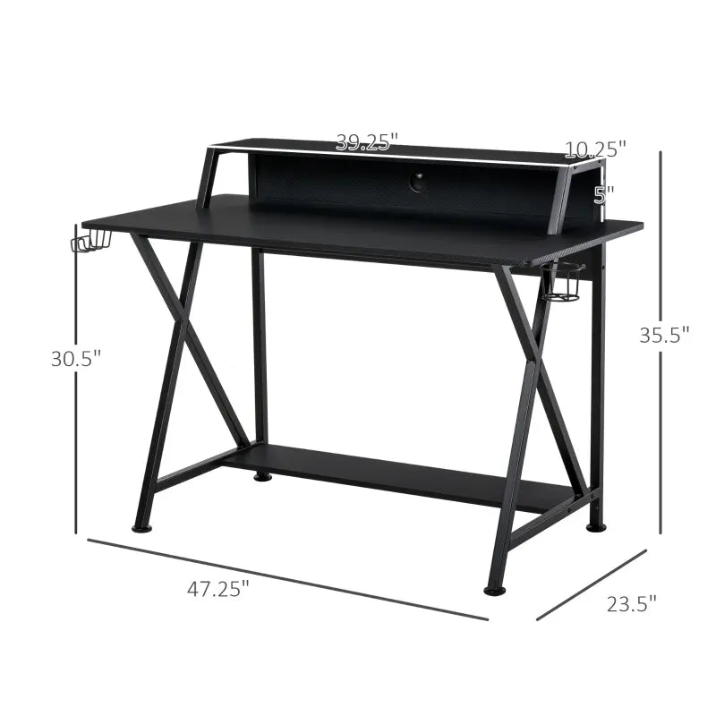 HOMCOM Industrial Computer Desk with Monitor Shelf, R Shaped Writing Table for Home Office, Black