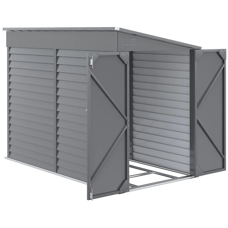 Outsunny 5' x 9' Steel Outdoor Storage Shed, Lean to Shed, Metal Tool House with Floor Foundation, Lockable Doors, Gloves and 2 Air Vents for Backyard, Patio, Lawn