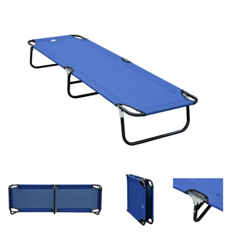 Outsunny Camping Cot for Adults, Folding Bed, Portable Sleeping Cot for Travel, Beach, Hiking, Rated for 330 lbs, Blue
