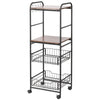 HOMCOM Kitchen Cart with Storage, 16"W Slim Rolling Cart, 4 Tier Kitchen Shelves on Wheels with Side Racks, 2 Basket for Fruit Vegetable, Utility Cart for Narrow Space, Laundry, Rustic Brown