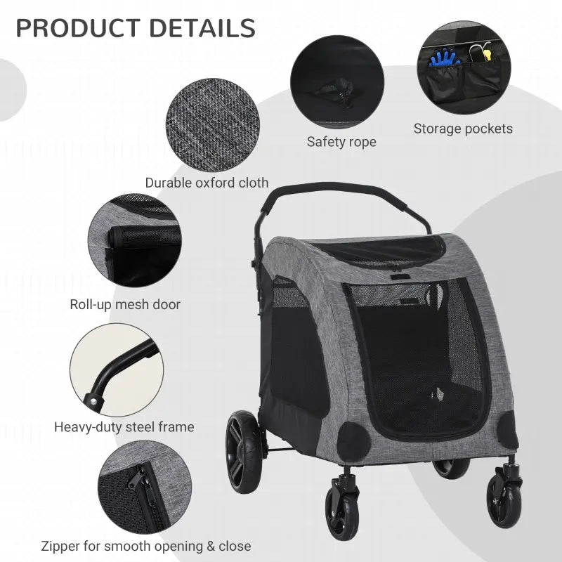 PawHut Pet Stroller Universal Wheel with Storage Basket Ventilated Foldable Oxford Fabric for Medium Size Dogs, Blue