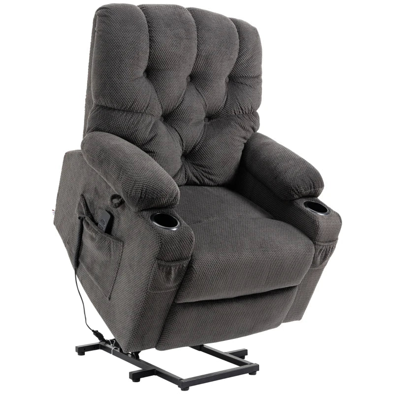 HOMCOM Power Lift Chair, Fabric Tufted Recliner Sofa Chair for Elderly with Cup Holders, Remote Control, and Side Pockets, Dark Grey