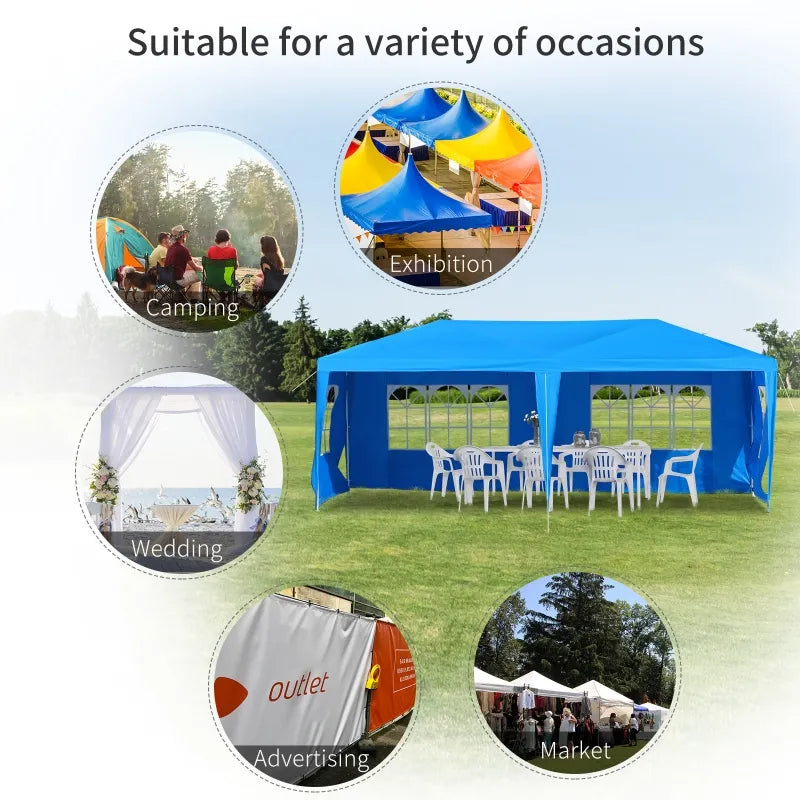 Outsunny Large 10' x 20' Gazebo Canopy Party Tent with 4 Removable Window Side Walls,Wedding, Picnic Outdoor Events - Blue