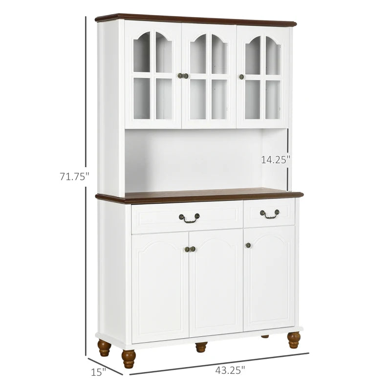 HOMCOM Kitchen Buffet with Hutch 6 Door 2 Drawer Adjustable Shelves, White