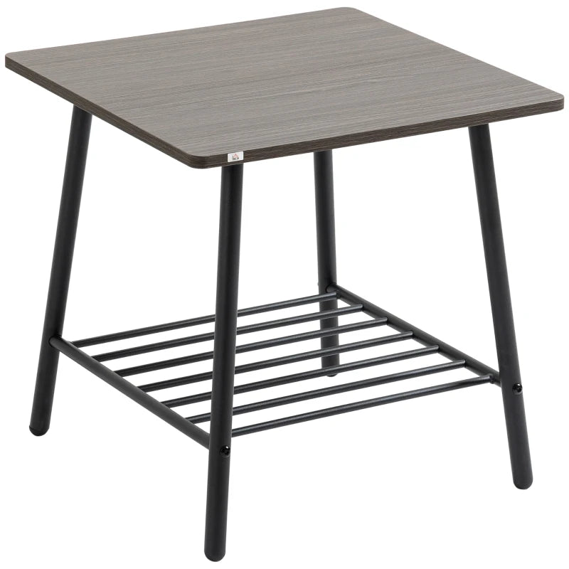 HOMCOM Side Table with 2-Tier Storage, End Table with Metal Frame