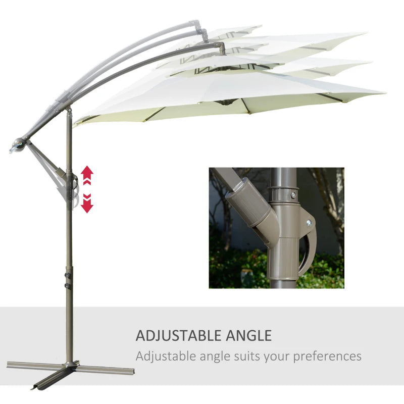 Outsunny 9' 2-Tier Cantilever Umbrella with Crank Handle, Cross Base and 8 Ribs, Garden Patio Offset Umbrella for Backyard, Poolside, and Lawn, Red