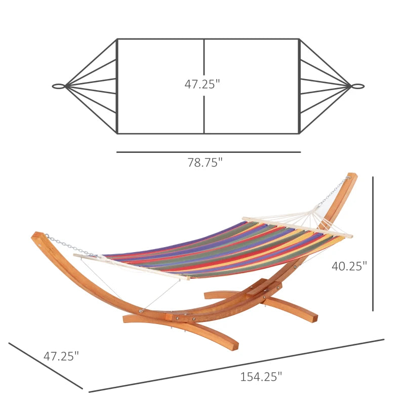 Outsunny 13 FT Outdoor Hammock with Stand, Single Bed,  Arch Wooden Hammock with Straps and Hooks, Multi-color Stripe