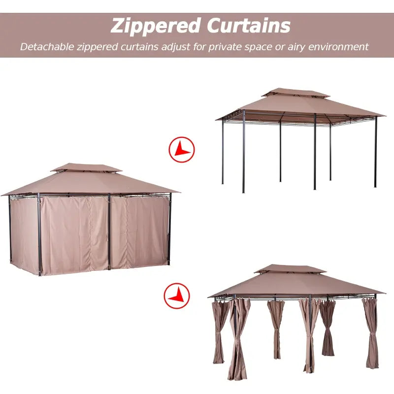 Outsunny 10' x 13' Patio Gazebo, Outdoor Gazebo Canopy Shelter with Curtains, Vented Roof, Steel Frame for Garden, Lawn, Backyard and Deck, Khaki