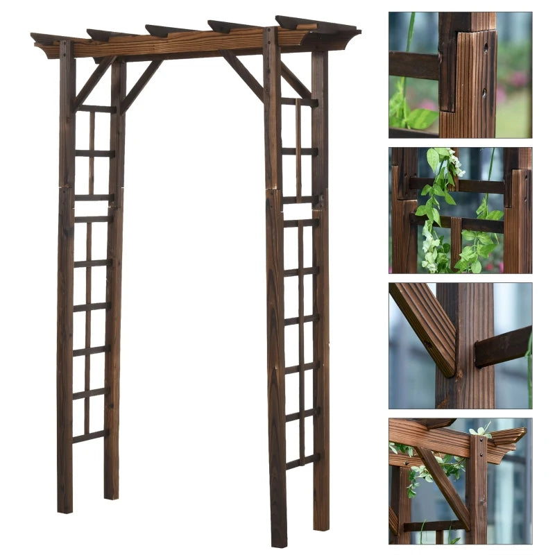 Outsunny 85" Wooden Garden Arbor for Wedding and Ceremony, Outdoor Garden Arch Trellis for Climbing Vines - Carbonized Color
