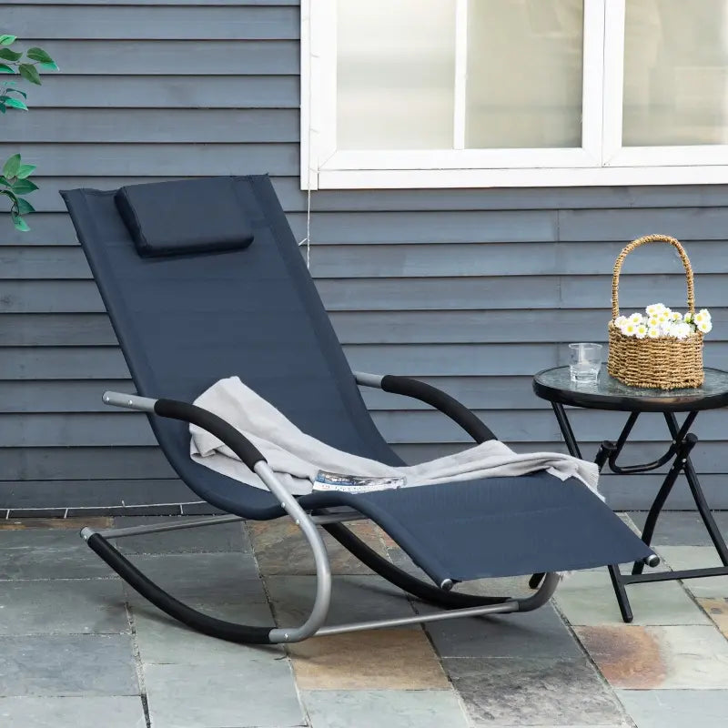 Outsunny Zero Gravity Rocking Chair Outdoor Chaise Lounge Chair Recliner Rocker with Detachable Pillow & Durable Weather-Fighting Fabric for Patio, Deck, Pool, Grey
