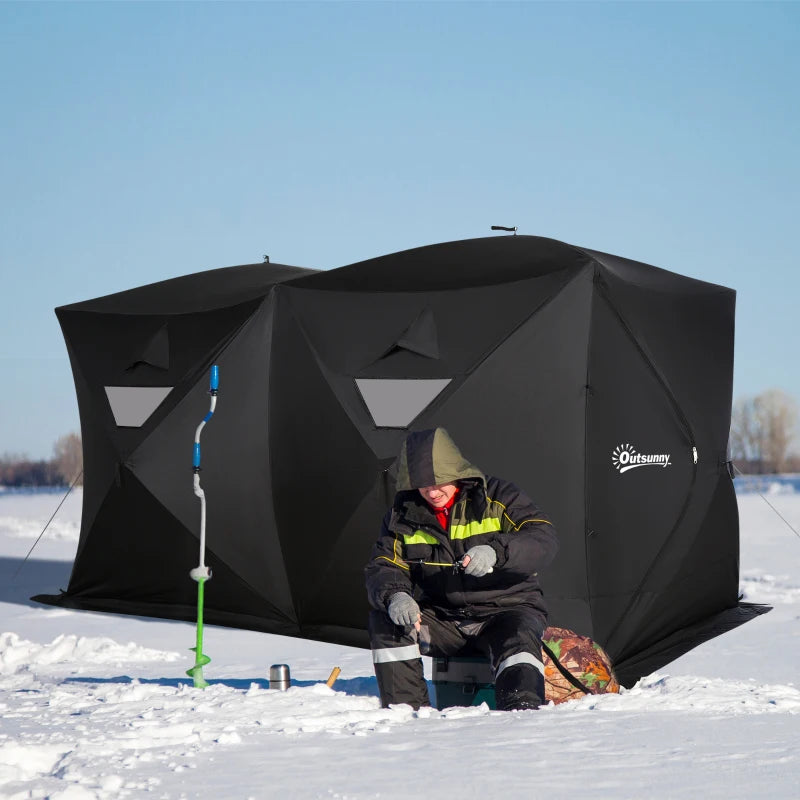 Outsunny Portable Ice Fishing 8-Person Tent Shelter with Ventilation Windows Air Breathers & Carry Bag Black