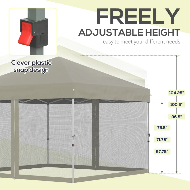 Outsunny 10' x 10' Pop Up Canopy Tent, Tents for Parties with Netting and Wheeled Carry Bag, Height Adjustable Instant Sun Shelter, for Outdoor, Garden, Patio, Beige