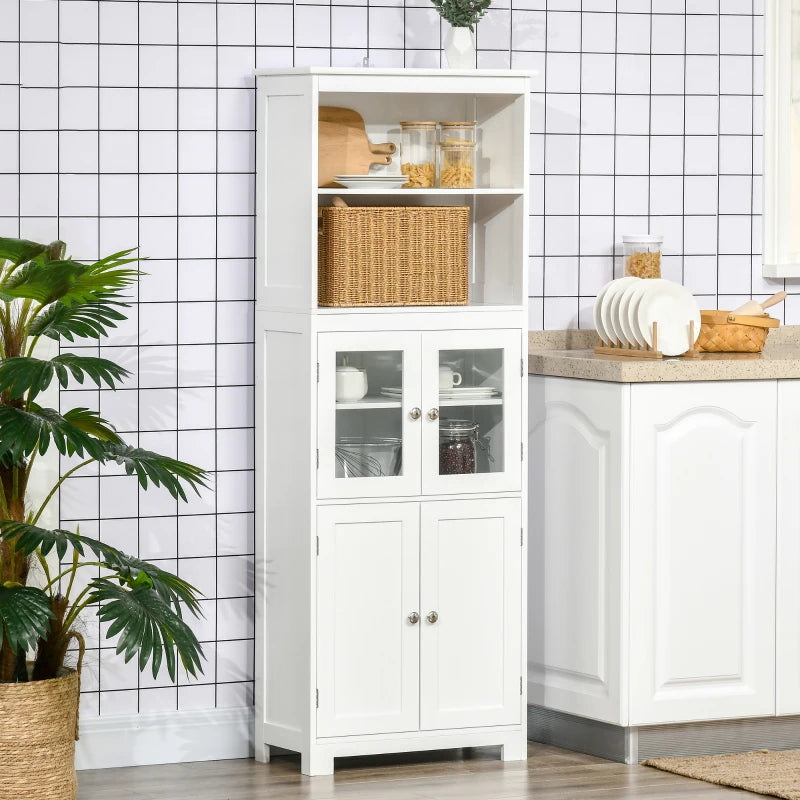 HOMCOM 63" Small Buffet with Hutch, 4-Door Kitchen Pantry, Freestanding Storage Cabinet with Adjustable Shelf for Dining Room, Living Room, White