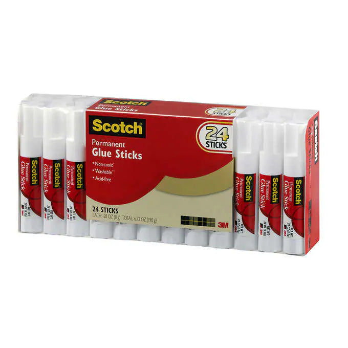 Scotch Permanent Glue Stick, 0.28 oz, 24 ct