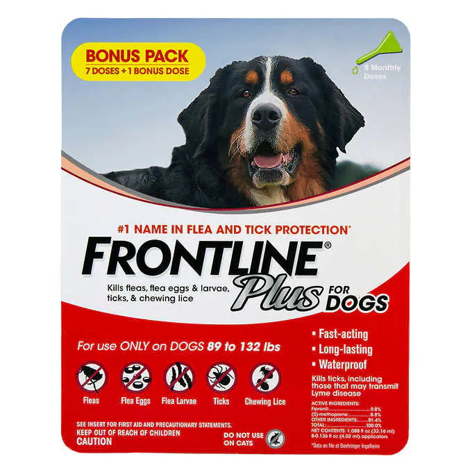 Frontline Plus Flea and Tick Dog Treatment 89-132 lb, 7+1 Doses
