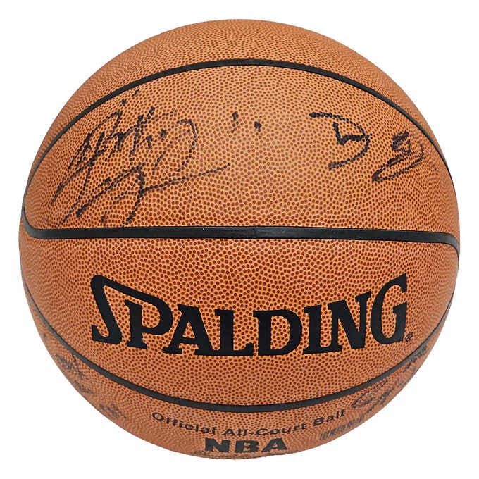 2002-03 St. Vincent-St. Mary Fighting Irish Team Autographed Basketball With 8 Signatures Including LeBron "King" James - PSA/DNA Authenticated