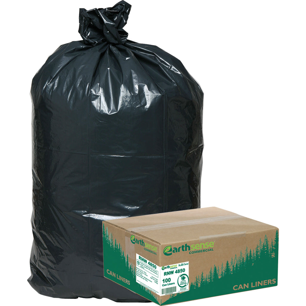 Earthsense Recycled Star Bottom Trash Bags, 40-45 gal, Black, 100-count