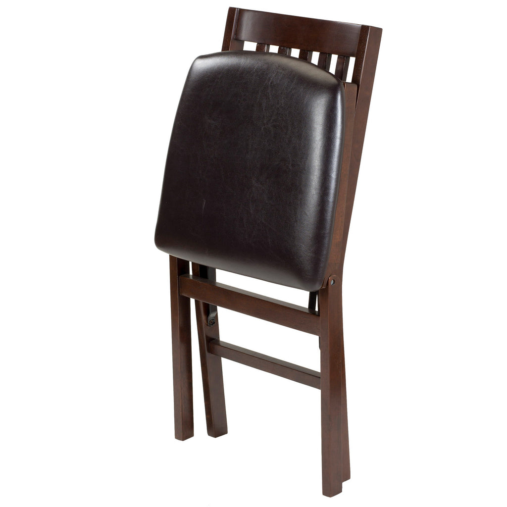 Stakmore Wood Folding Chair with Bonded Leather Seat, Espresso, 2-pack
