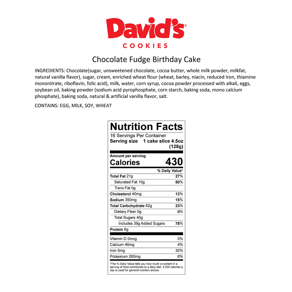 David's Cookies Chocolate Fudge Birthday Cake, 4.5 lbs. Includes Party Pack