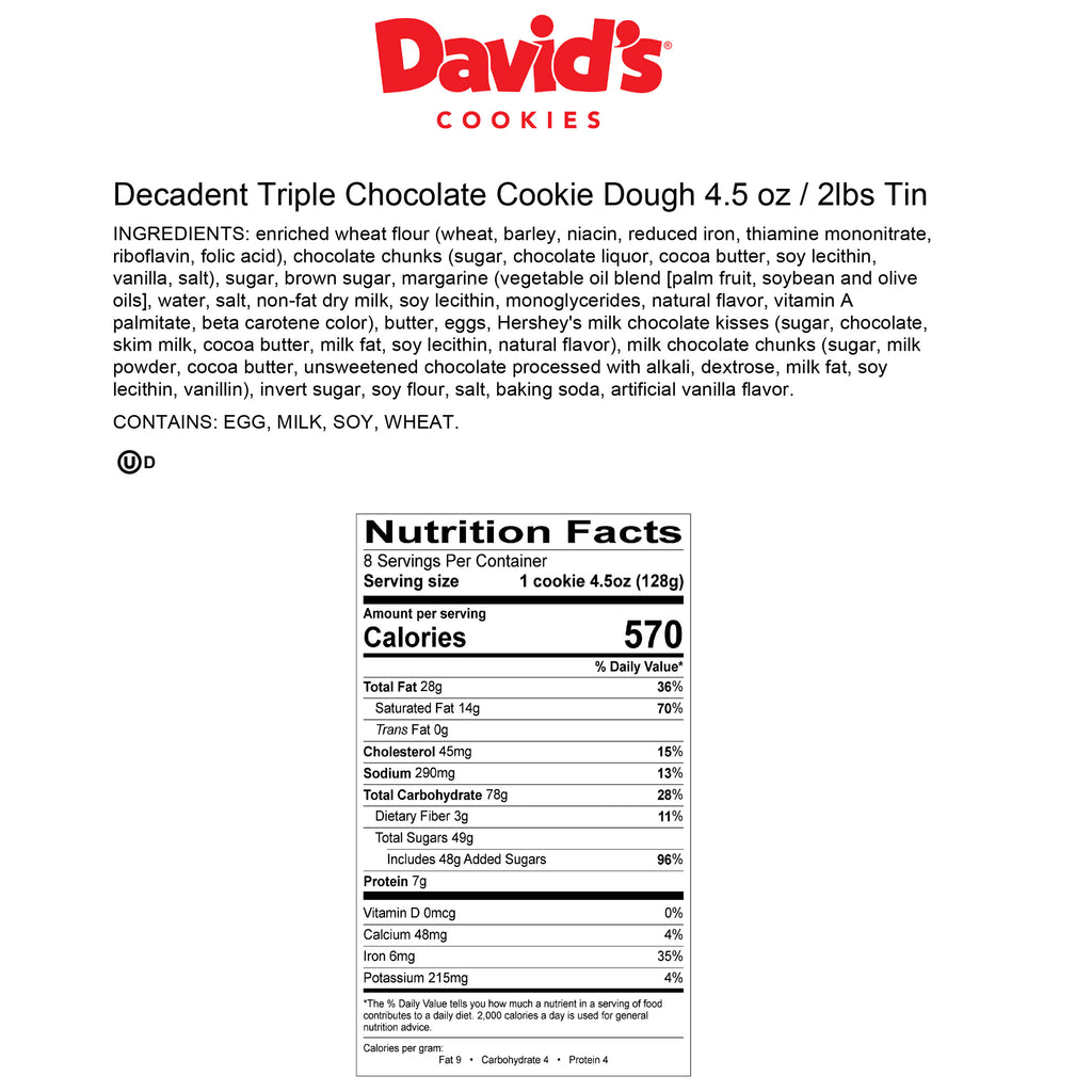 Davids Cookies Decadent Triple Chocolate made with mini Hersheys Kisses and Reeses Peanut Butter Cup Cookies Tin  2 Count