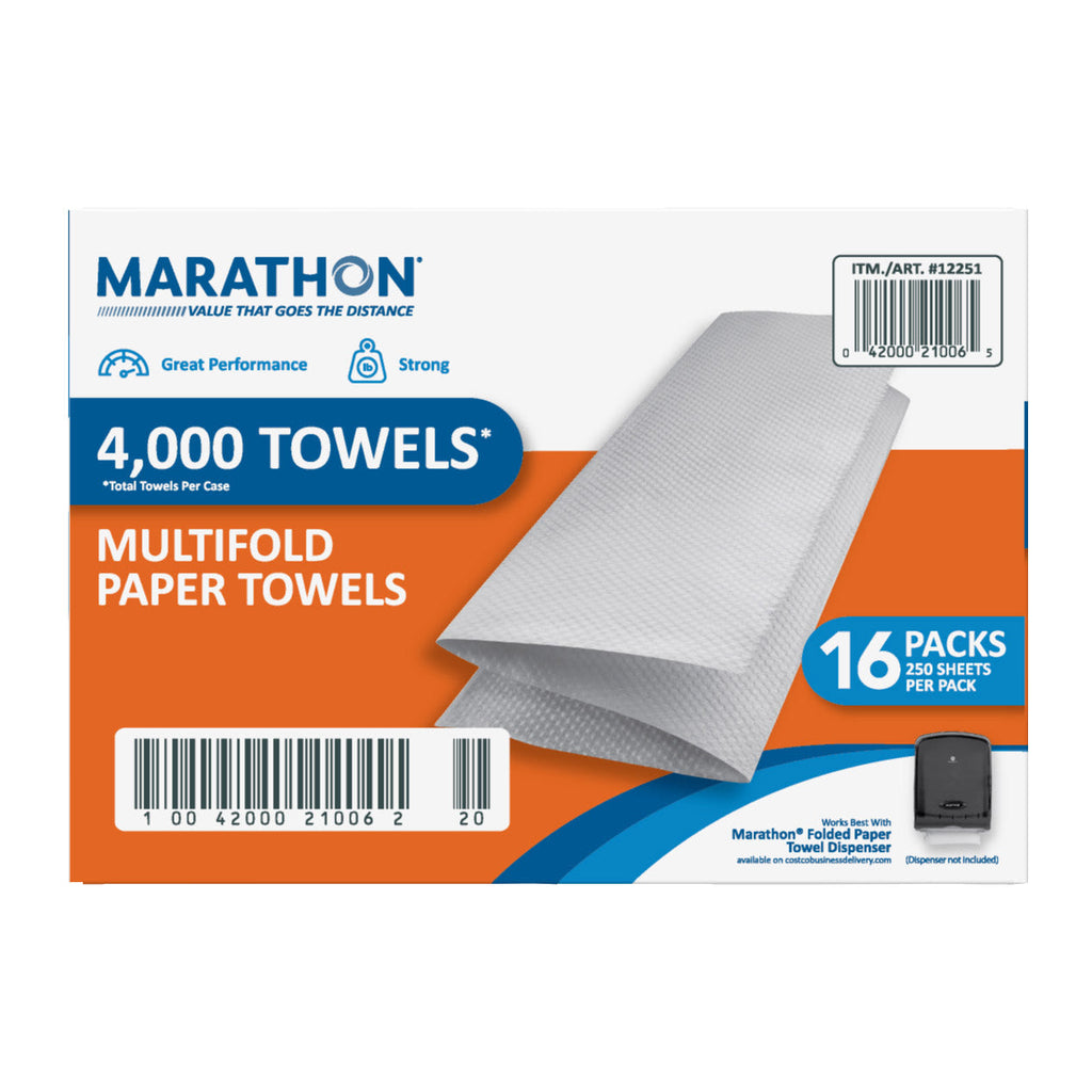 Marathon Multifold Paper Towels, 1-Ply, 4,000 Sheets,16-count