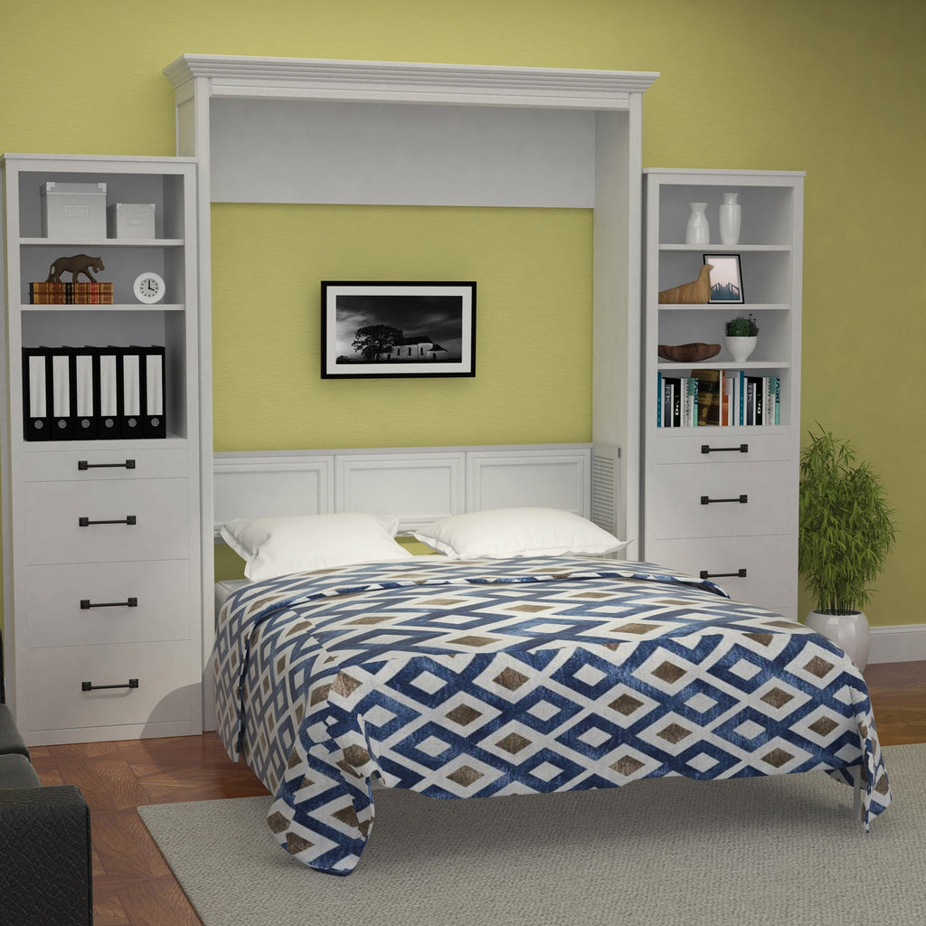 Brisbane Queen Portrait Wall Bed with Two Side Towers, White