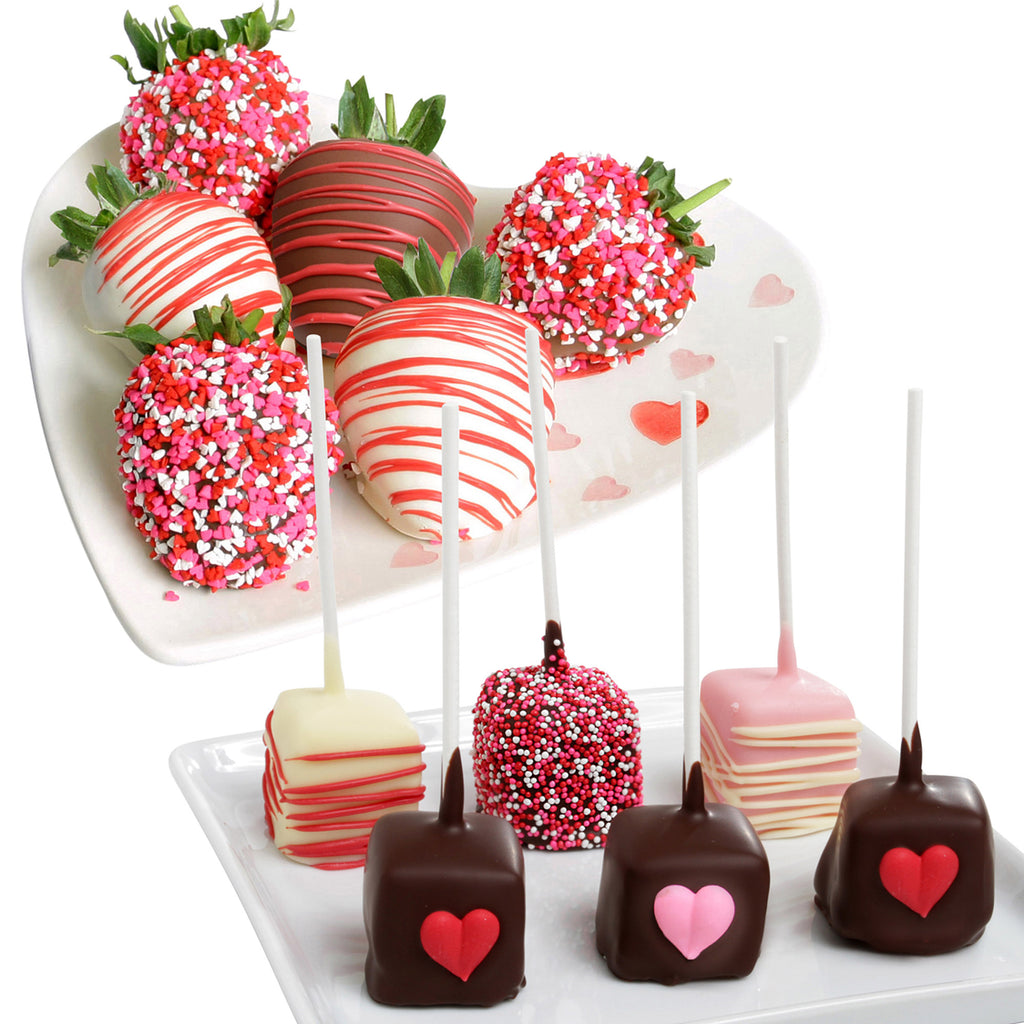 Valentine's Day Belgian 6 Chocolate Covered Strawberries and 6 Mini Cheesecake Pops Image