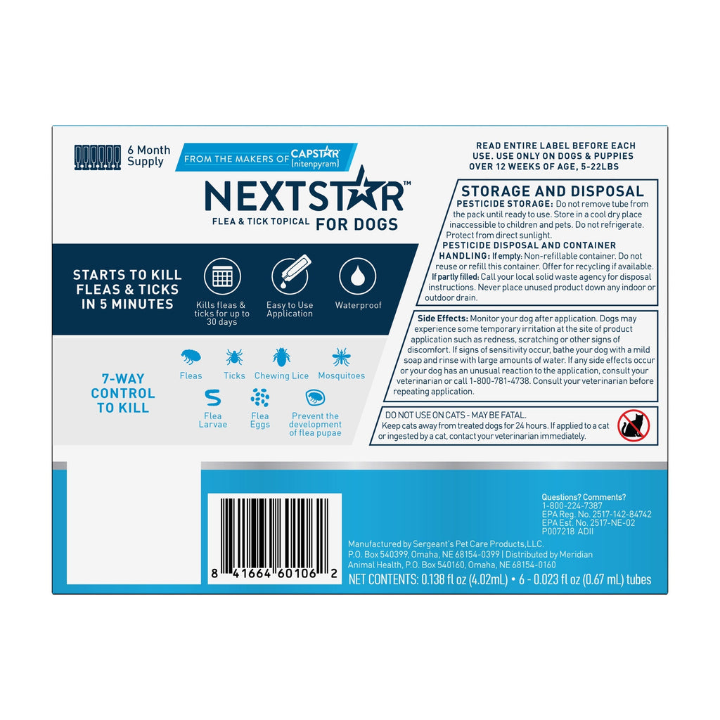 NEXTSTAR Flea & Tick Topical Prevention for Dogs 5-22 lbs, 6-Month Supply